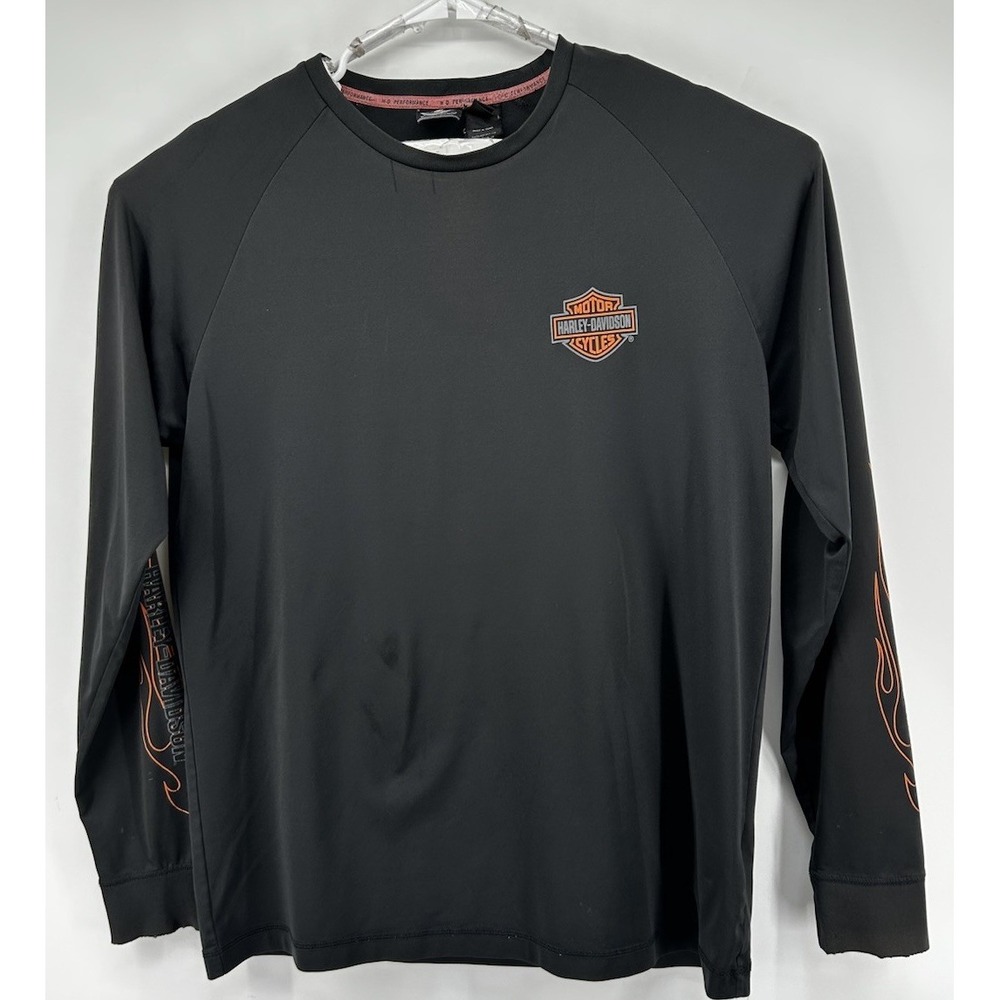 Harley Davidson Performance Long Sleeve Polyester Shirt Black Men's Size XL